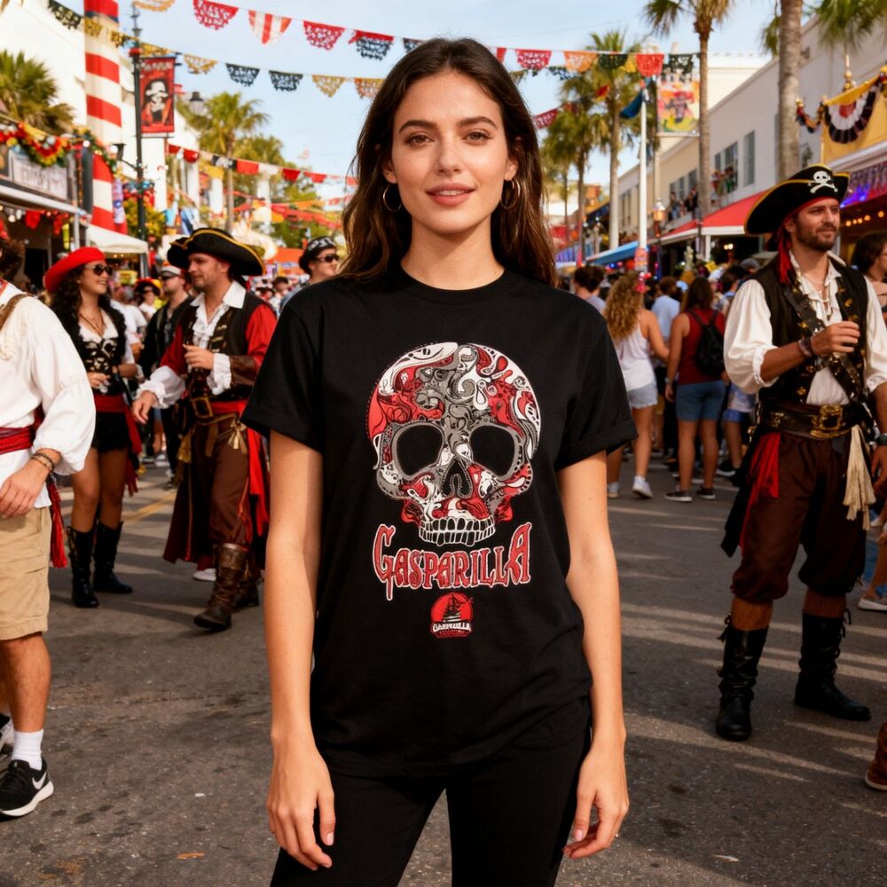 Gasparilla Festival NEW Souvenir Shirt S Black Red Pirate Sugar Skull